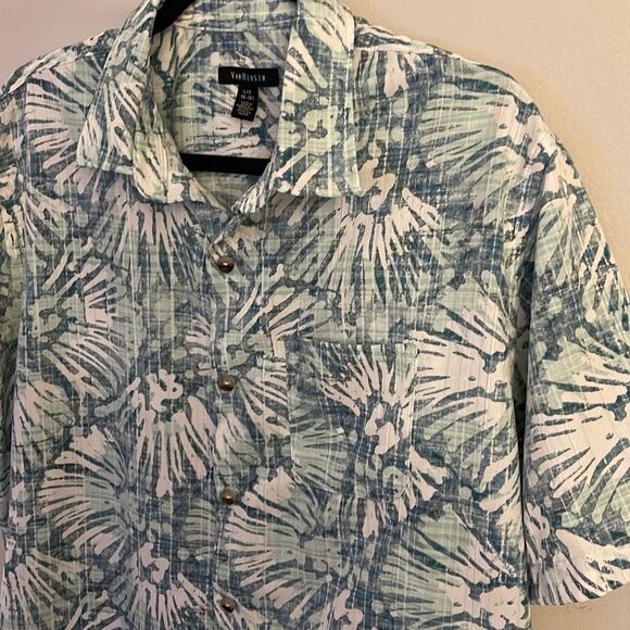 Men’s Van Heusen Large Short Sleeve Collared Button Up Blue Green Abstract Print - Picture 6 of 8